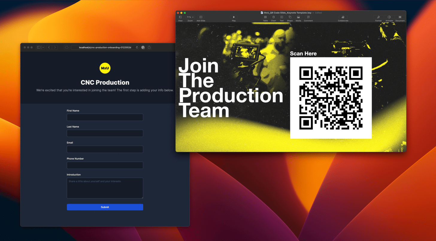 A custom QR code and this walk-in slide template for MxU Onboarding